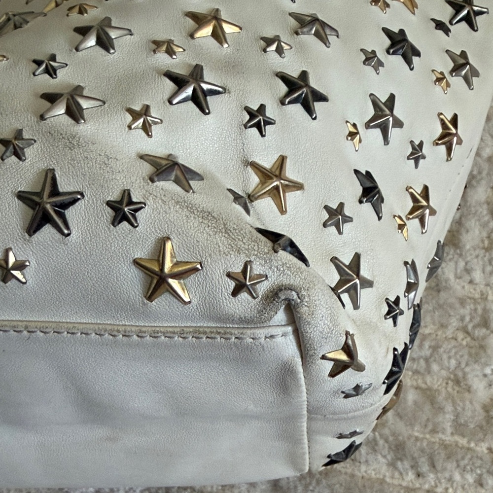 Jimmy Choo White Leather Gold, Silver, Gunmetal Star Studded Tote Bag - Picture 11 of 15